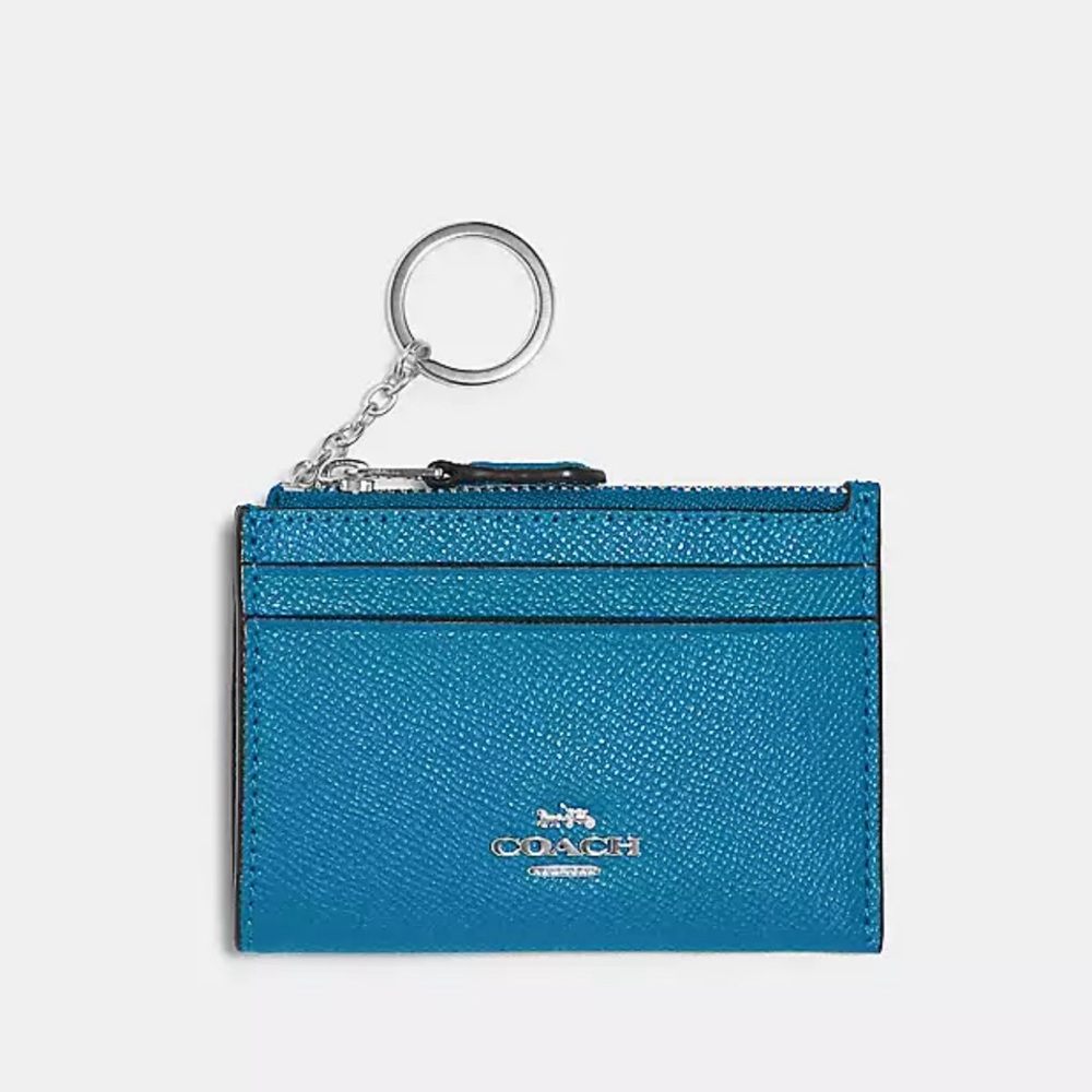 Coach Mini Skinny ID Card Case Wallet in Silver/Electric Blue Leather NWT